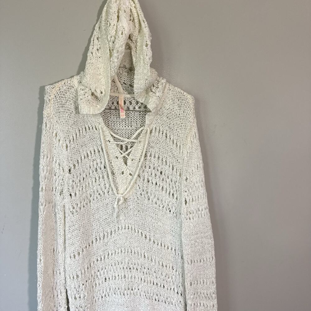 Victoria’s Secret White Crochet Swim Cover Up Tunic Dress Boho L Longsleeves - Picture 2 of 5